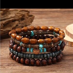 5pcs Natural Stone, Wood Beads Beaded Bracelet, Men'sChinese StyleCharm Bracelet